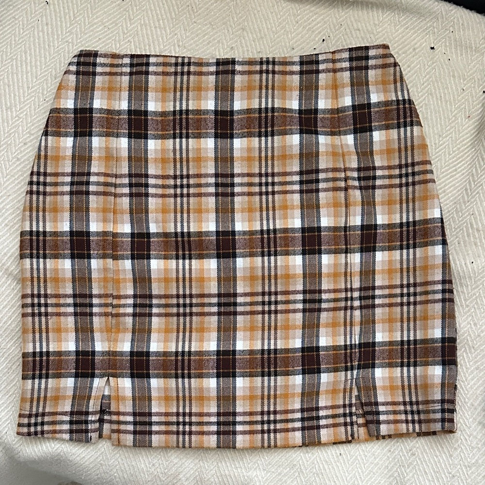 Love on a Hanger Plaid Tan and White Pencil Skirt